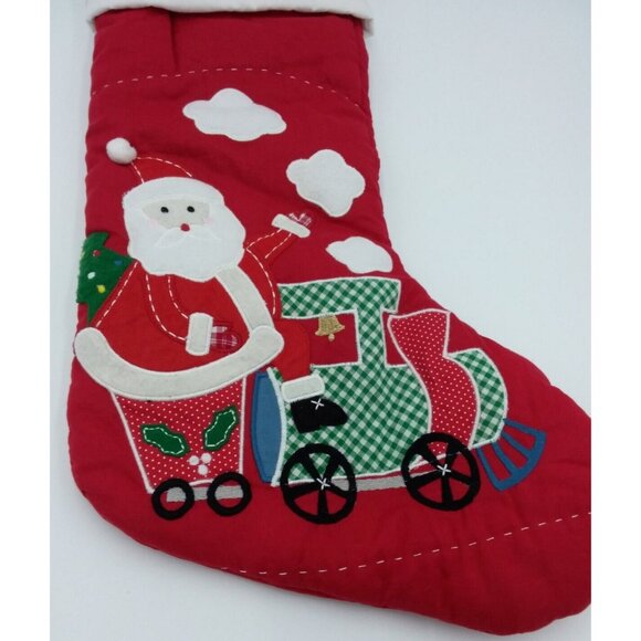 Pottery Barn Kids Dad Christmas Stocking Santa on Train Holiday Xmas Quilted Red - Picture 4 of 5